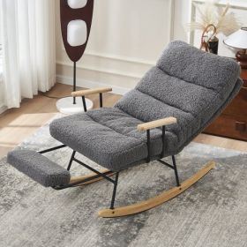 Modern Teddy Gliding Rocking Chair With High Back, Retractable Footrest, And Adjustable Back Angle For Nursery, Living Room, And Bedroom, Gray