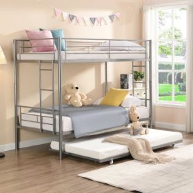 METAL BUNK BED WITH TRUNDLE SILVER