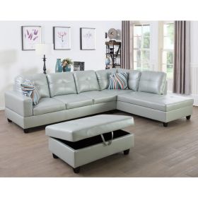 Silver Green Semi PU Synthetic Leather 3-Piece Couch Living Room Sofa Set