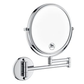 8 Inch LED Wall Mount Two-Sided Magnifying Makeup Vanity Mirror 12 Inch Extension Chrome Finish 1X/3X Magnification Plug 360 Degree Rotation Waterproo