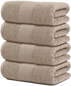 4 Pack Resort Collection Soft Bath Towels | 28x55 in Luxury Hotel Plush Absorbent Cotton Bath Towel Large Taupe Color