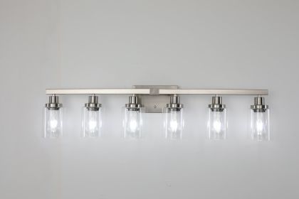 Modern 6-Light Bathroom Vanity Light Fixture - Brushed Nickel Finish with Clear Glass Shades, Perfect for Bathroom, Vanity