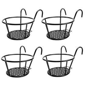 4Pcs Round Hanging Railing Planters Wrought Iron Flower Pot Holder Over The Rail Fence Plant Stand Basket 27LBS Load for Patio Balcony Porch Fence