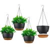 4Pcs 9.64In Diameter Hanging Planter with Drainage Holes Removable Self-Watering Tray Plastic Hanging Flower Plant Pots For Indoor Outdoor Herb Ivy Fe