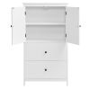 Bathroom Storage Cabinet, Cabinet with Two Doors and Drawers, Adjustable Shelf, MDF Board, White