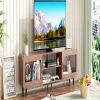 TV Stand for 55/60/65/70", Wood Entertainment Center with Power Outlets, Media Console with Sliding Doors and Open Shelf for Living Room