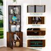 Corner Shelf with Doors, 65" Corner Cabinet & Wine Glass Rack, 6 Tier Bookshelf Display, Freestanding Corner Storage Stand for Kitchen, Living Room