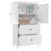 Bathroom Storage Cabinet, Cabinet with Two Doors and Drawers, Adjustable Shelf, MDF Board, White