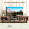 TV Stand for 55/60/65/70", Wood Entertainment Center with Power Outlets, Media Console with Sliding Doors and Open Shelf for Living Room