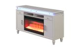 Perla TV Stand With Electric Fireplace in Milky White