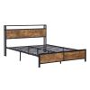 Industrial Queen Bed Frame with LED Lights and 2 USB Ports, Bed Frame Queen Size with Storage, Noise Free, No Box Spring Needed, Rustic Brown