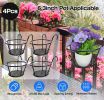 4Pcs Round Hanging Railing Planters Wrought Iron Flower Pot Holder Over The Rail Fence Plant Stand Basket 27LBS Load for Patio Balcony Porch Fence