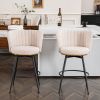 Set of 2 Beige Swivel Bar Stools - High-Back, Adjustable, Upholstered with Elegant Metal Back Accents for Kitchen, Bar, or Dining Room