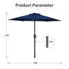 7.5ft Patio Outdoor Table Market Yard Umbrella with Push Button Tilt/Crank, 6 Sturdy Ribs for Garden, Deck, Backyard, Pool, Dark Blue