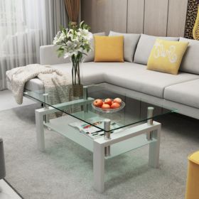 White Coffee Table, Clear Coffee Table, Modern Side Center Tables for Living Room, Living Room Furniture (Color: White)