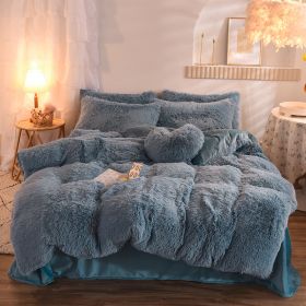 Luxury Thick Fleece Duvet Cover Queen King Winter Warm Bed Quilt Cover Pillowcase Fluffy Plush Shaggy Bedclothes Bedding Set Winter Body Keep Warm (Option: Light Blue-1.5m bed sheet)