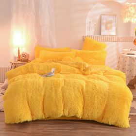 Luxury Thick Fleece Duvet Cover Queen King Winter Warm Bed Quilt Cover Pillowcase Fluffy Plush Shaggy Bedclothes Bedding Set Winter Body Keep Warm (Option: Yellow-1.5m bed sheet)