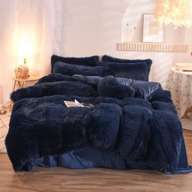 Luxury Thick Fleece Duvet Cover Queen King Winter Warm Bed Quilt Cover Pillowcase Fluffy Plush Shaggy Bedclothes Bedding Set Winter Body Keep Warm (Option: Navy-1.5M)