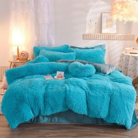 Luxury Thick Fleece Duvet Cover Queen King Winter Warm Bed Quilt Cover Pillowcase Fluffy Plush Shaggy Bedclothes Bedding Set Winter Body Keep Warm (Option: Blue-1.8m bed sheet)