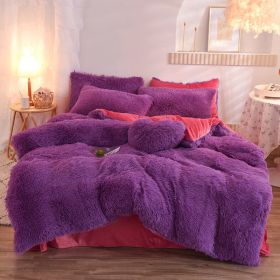 Luxury Thick Fleece Duvet Cover Queen King Winter Warm Bed Quilt Cover Pillowcase Fluffy Plush Shaggy Bedclothes Bedding Set Winter Body Keep Warm (Option: Purple-1.5M)