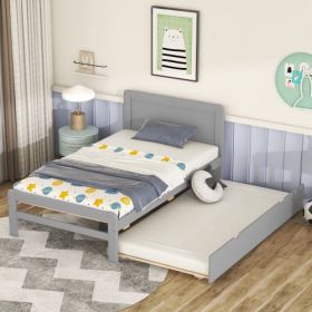 Modern Design Twin Size Platform Bed Frame With Trundle For White Washed Color (Option: Grey2)