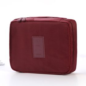 Portable Cosmetic Bag Waterproof Divider Multi-grid Pockets Toiletry Bags Travel Storage Handbags Women Make Up Bag (Color: Wine Red)