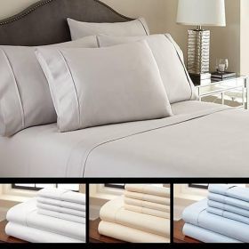 6-Piece Luxury Soft Bamboo Bed Sheet Set in 12 Colors (Color: Grey, size: King)