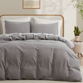 100% Washed Cotton Duvet Cover Set, Durable Fade-Resistant Natural Bedding Set (No Comforter) (Color: Light Grey, size: Queen)