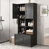 Tall and Wide Bathroom Floor Storage Cabinet, Bathroom Storage Unit, Freestanding Cabinet with 4 Doors, Adjustable Shelves, Open multi-layer Shelves