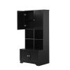 Tall and Wide Bathroom Floor Storage Cabinet, Bathroom Storage Unit, Freestanding Cabinet with 4 Doors, Adjustable Shelves, Open multi-layer Shelves