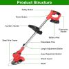 Electric Cordless Grass Trimmer Rechargeable Lawn Mower Weed Cutter with Alloy Saw Blade 2 Alloy Blades 5 Plastic Blades 2 Rechargeable Batteries Gogg