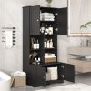 Tall and Wide Bathroom Floor Storage Cabinet, Bathroom Storage Unit, Freestanding Cabinet with 4 Doors, Adjustable Shelves, Open multi-layer Shelves