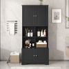 Tall and Wide Bathroom Floor Storage Cabinet, Bathroom Storage Unit, Freestanding Cabinet with 4 Doors, Adjustable Shelves, Open multi-layer Shelves